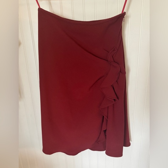 PRABAL GURUNG | Collective ruffle slitted midi skirt Dark Red | Sz 6 - Picture 3 of 8